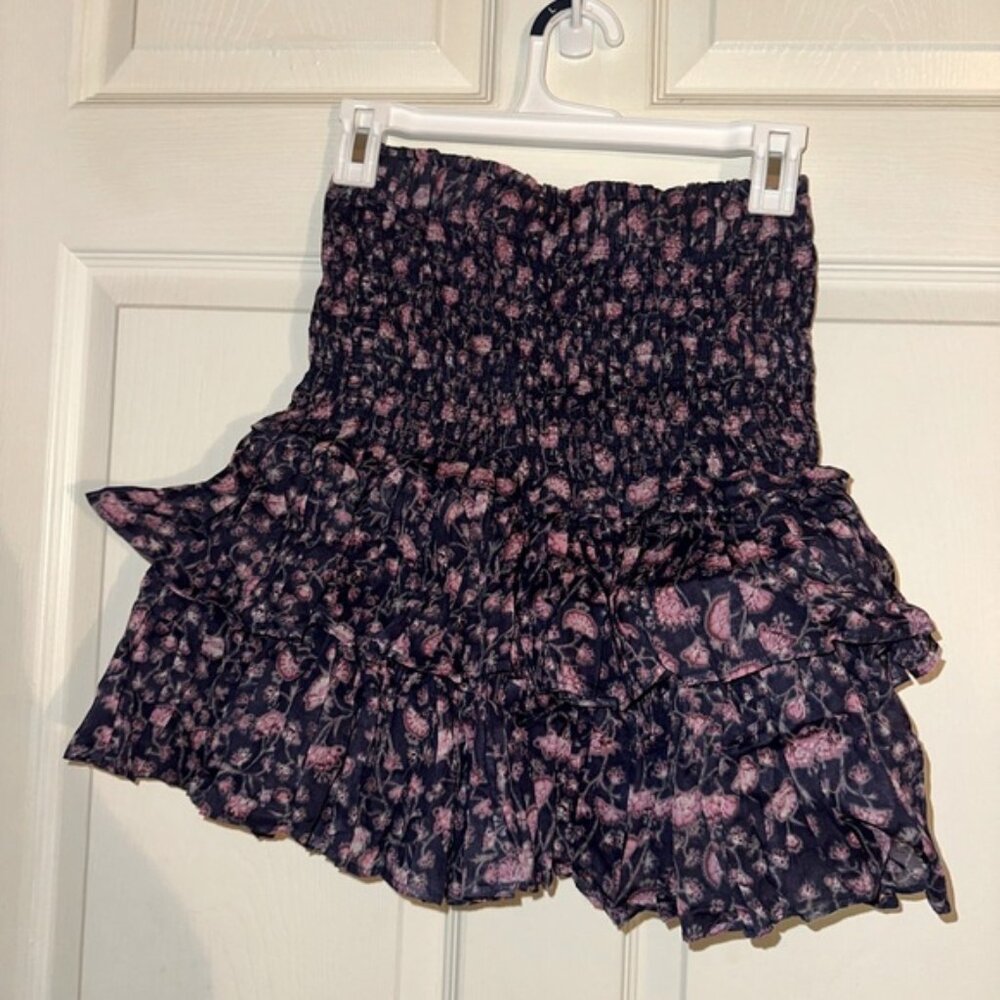 ISABEL MARANT ETOILE NAOMI SMOCKED MINI SKIRT PURPLE FLORAL Layered COTTON 36
